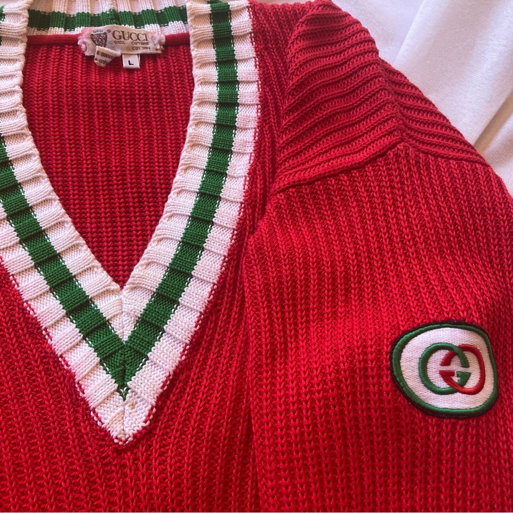 Vintage Gucci, Authentic Rare cotton tennis sweater, large, unisex in red cotton